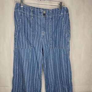Seven7 Jeans Blue White Striped Lightweight Chambray Cropped Wide Leg 4